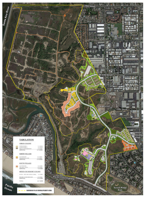 In 2016, NBR submitted finalized plans to the California Coastal Commission for a massive project proposal of 895 residential units, 45,100 square feet of commercial development, a 75-room resort, and a 20-bed hostel, as well as 12 acres of roads (including Bluff Road running from PCH to 17th Street). In terms of residential units, the project proposal would dwarf any development ever built along the Orange County coast in recent memory (see proposed project map).