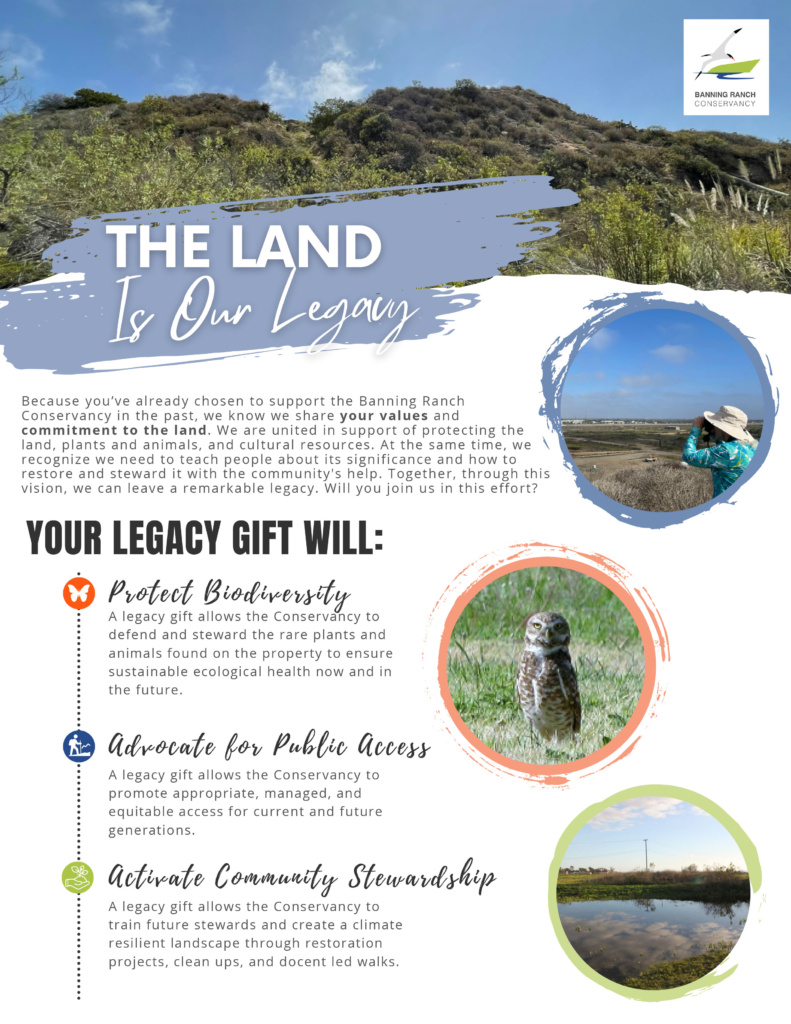 A flyer describing the Banning Ranch Conservancy Legacy Giving Program.